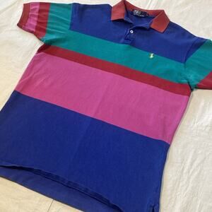 VTG Polo Ralph Lauren Color Block Stripes Shirt Sz L Y2K preppy Made In The USA